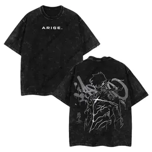 Arise Sung Jin Woo - Solo Leveling Anime Double Printed Oversize Lightweight Acid Washed Graphic Tee, Gift For Anime Fan