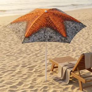 SurfGear 6.5FT Beach Umbrella with UPF 50+ UV Protection, Adjustable Tilt Sun Shade, Portable Starfish Print Beach Umbrella for Beach, Picnic & Outdoor Use