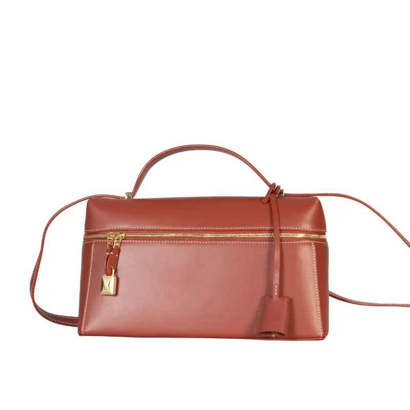 LP Bag27 Box Bag Genuine Leather Women's Handbag with Gold Lock Adjustable Strap for Crossbody or Shoulder Wear Solid Color Chain