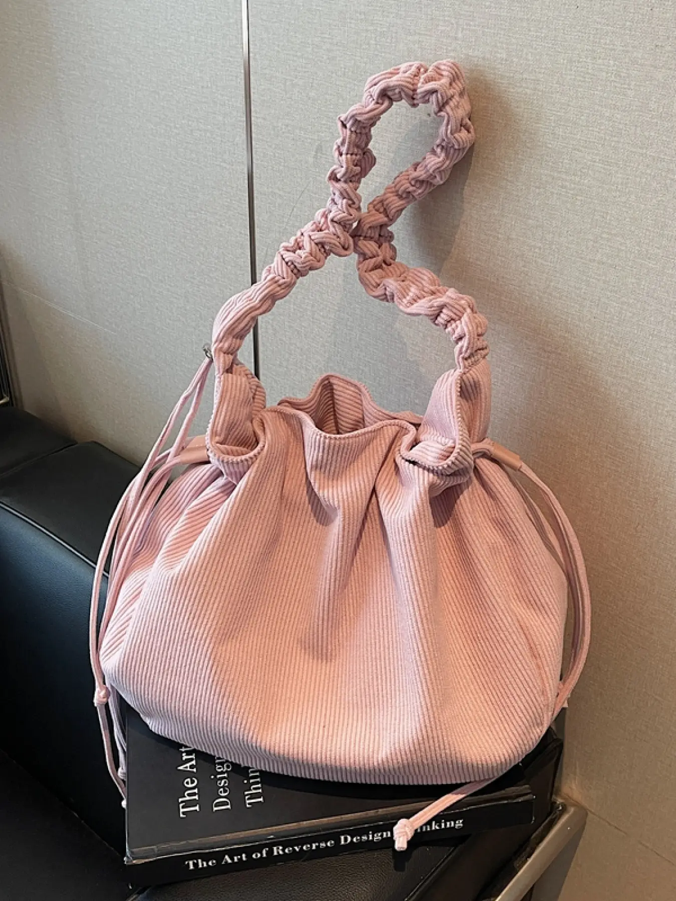 new fashion korean style corduroy pleated strap drawstring casual tote bag Hobo Shoulder Bag minimalist solid color shoulder bag for commuting school shopping vacation crossbody shoulder bags for women