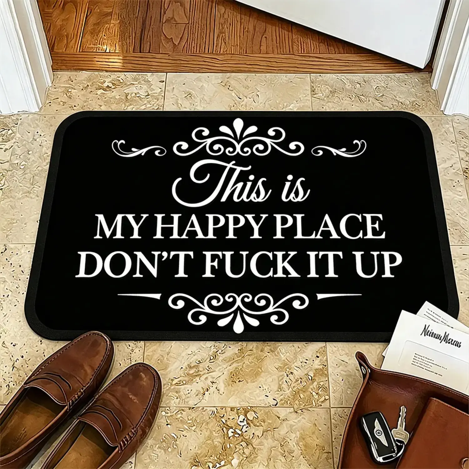 Funny Entryway Floor Mat - 1-Piece Home Decoration Mat with Bold Scrollwork Adds Charm, Stays Put Grip, Soft Absorbent Anti-Shrink Diatomite Stone, 16x24 in/20x32 in for Indoor Entryway & Bathroom