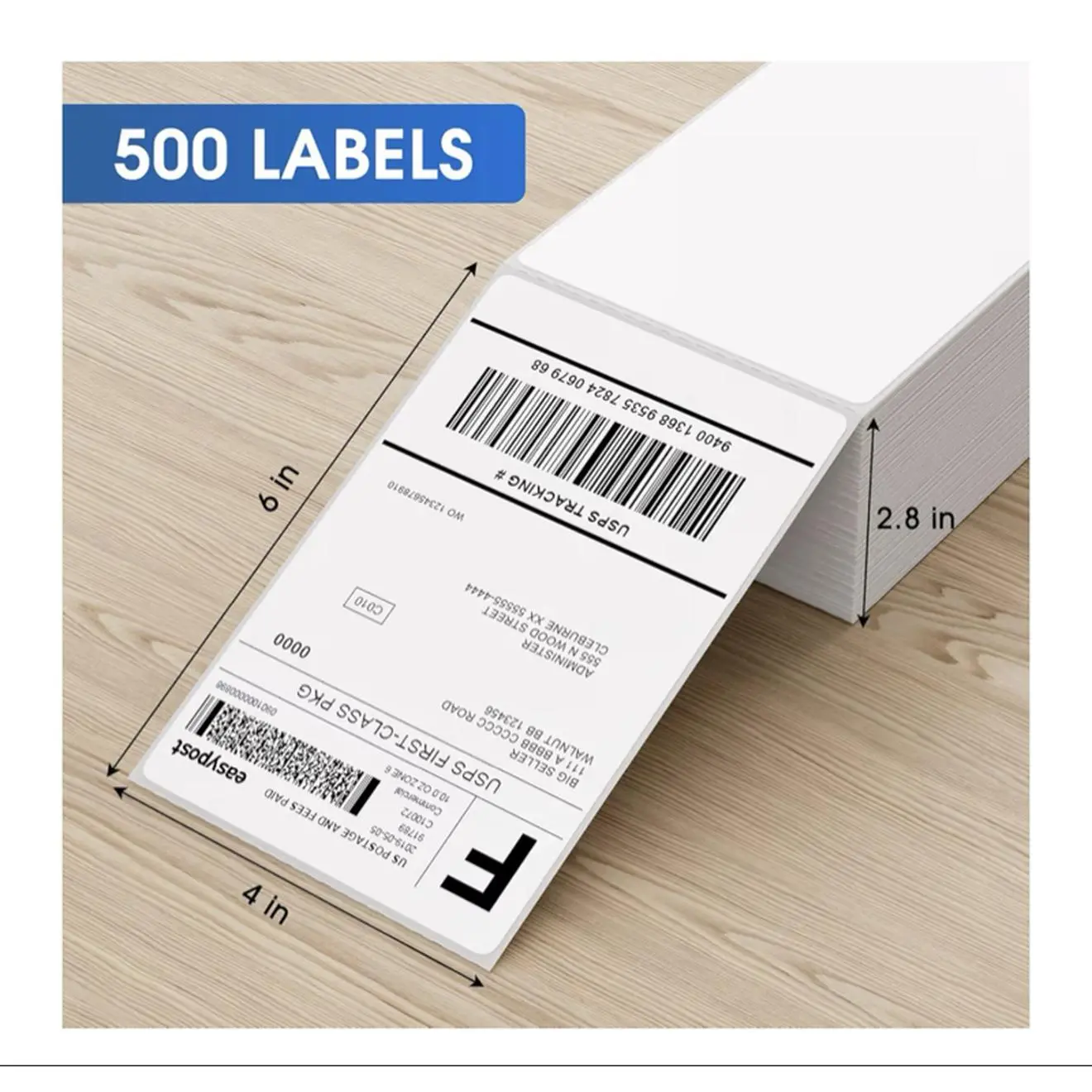 Thermal Shipping Label 4x6 -  500 Labels for Easy Post - 4 in x 6 in Size - Ideal for USPS First-Class Packaging