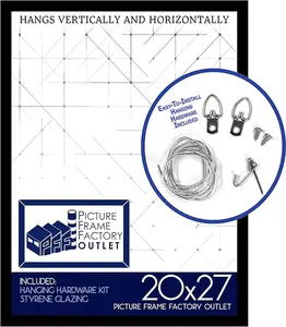 PictureFrameFactory 20x27 Picture Frame | 1.25" Black MDF | Plexi Glass and Wire Hanging Hardware Included Decor Installation