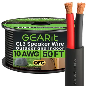 GEARit 10 AWG Direct Burial Outdoor Speaker Wire - CL3 Rated - Oxygen Free Copper (OFC), Black Accessories Cable