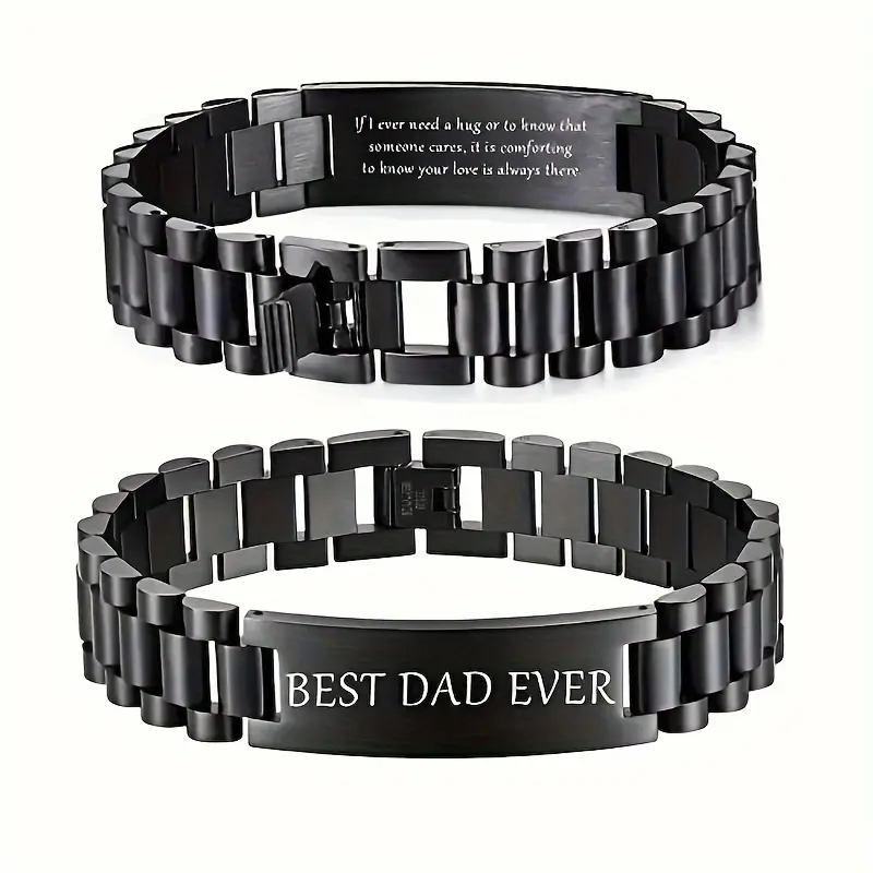 Mens Watch Band ,StainlessSteel Link Bracelets for Men, Engraved "BEST DAD EVER",Jewelry Gift For Dad with Adjustable Sizing Tool as Father's Day Gift