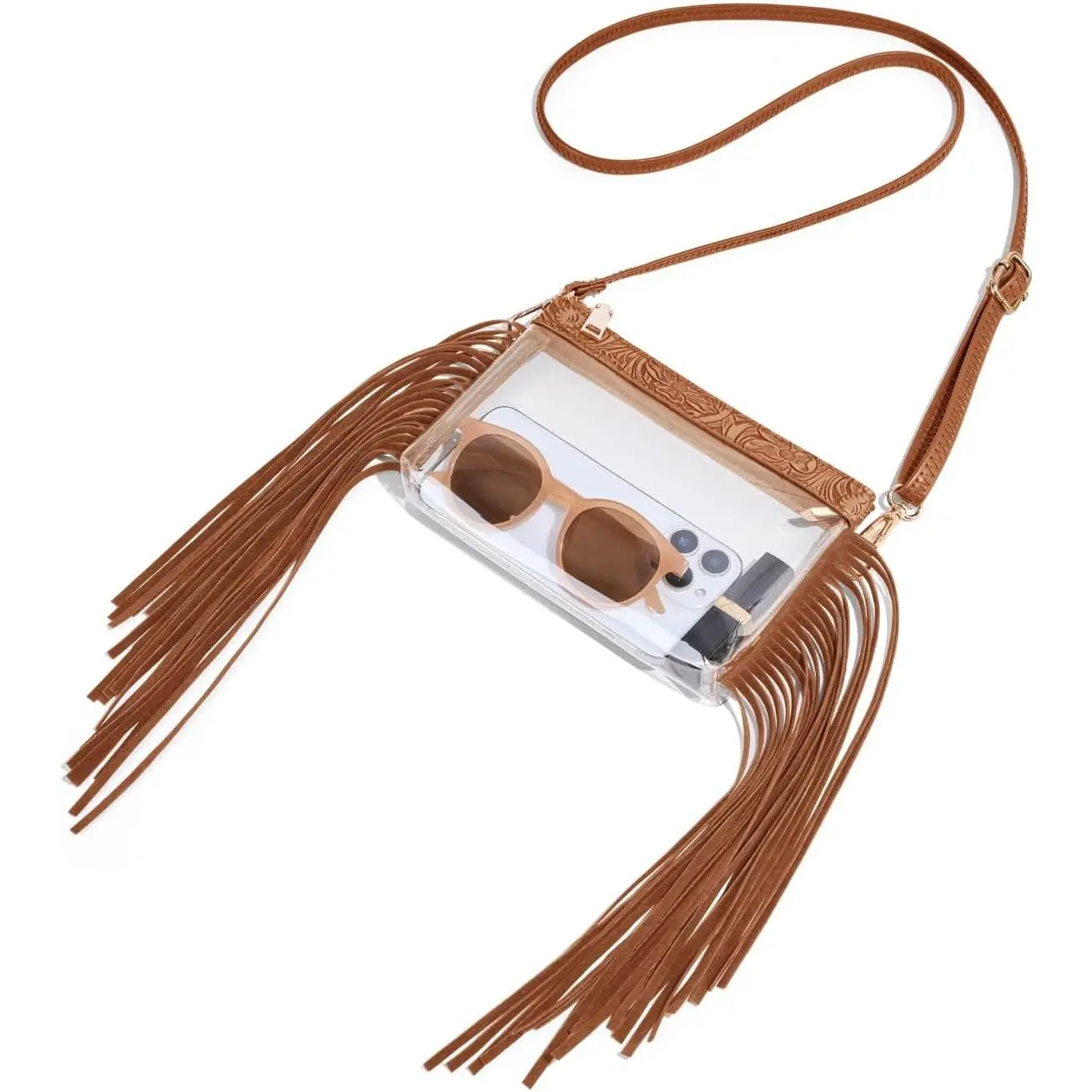 Stadium Approved Clear Crossbody Bag| Floral Fringe Clear Purse for Concerts Sports Events & Daily Use