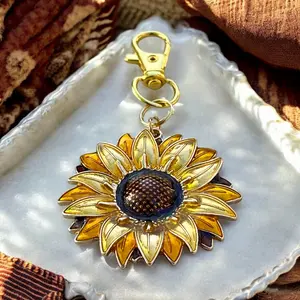 Sunflower Purse Charm – Gold Boho Bag Accessory