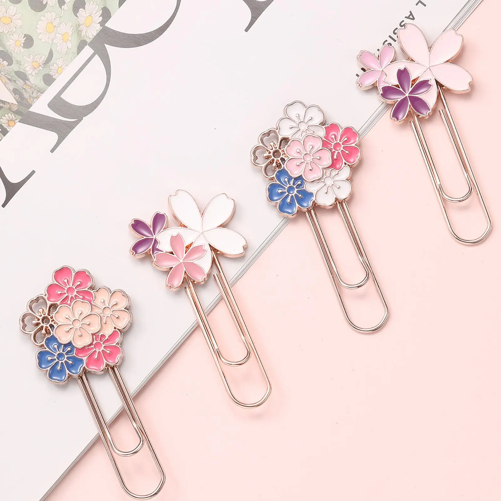Creative Flower Design Bookmark, Book Accessories, 4 Counts/set Multi-purpose Book Page Markers for Teacher Student Book-lover, Office Stationery Supplies
