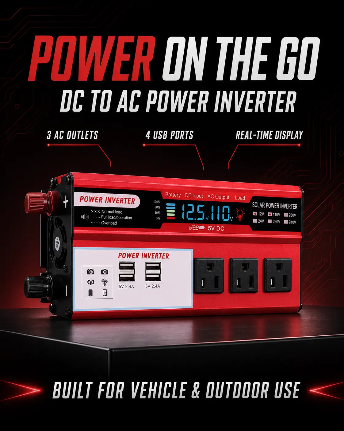 5500W High-Power Portable Boat Inverter - Vehicle Electrical Equipment with Real-Time Display for Multi-Device Use, Road Trips (Sports & Outdoor Water Sports Boating Accessory)