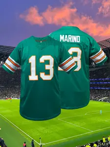 Men's Miami Breathable Rugby Jersey, Active Slightly Stretch V Neck Short Sleeve Uniform American Football Shirt for Training Competition Party, Athletic Training Apparel