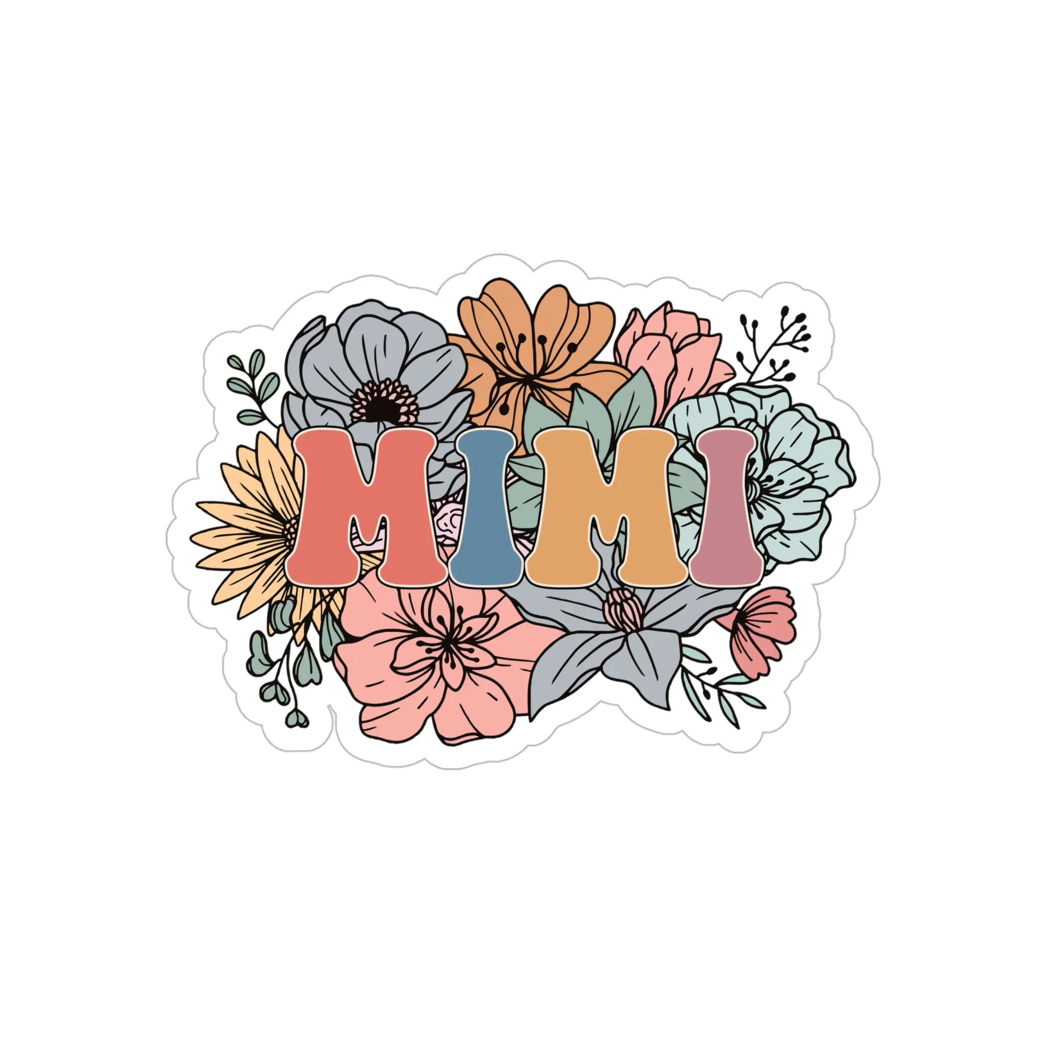 Floral Mimi Transparent Outdoor Stickers | Personalized Die-Cut Decals for Cars, Laptops, Water Bottles, Gifts, and Home Decor