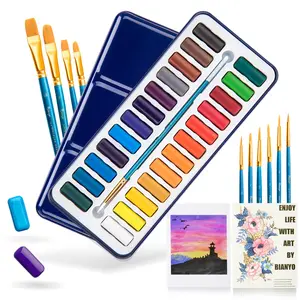24-Color Watercolor Set with 11 Brushes, 8 Pieces of Paper & Storage Bag - Non-Toxic Materials for Kids & Artists, Ideal for Sketching & DIY Projects