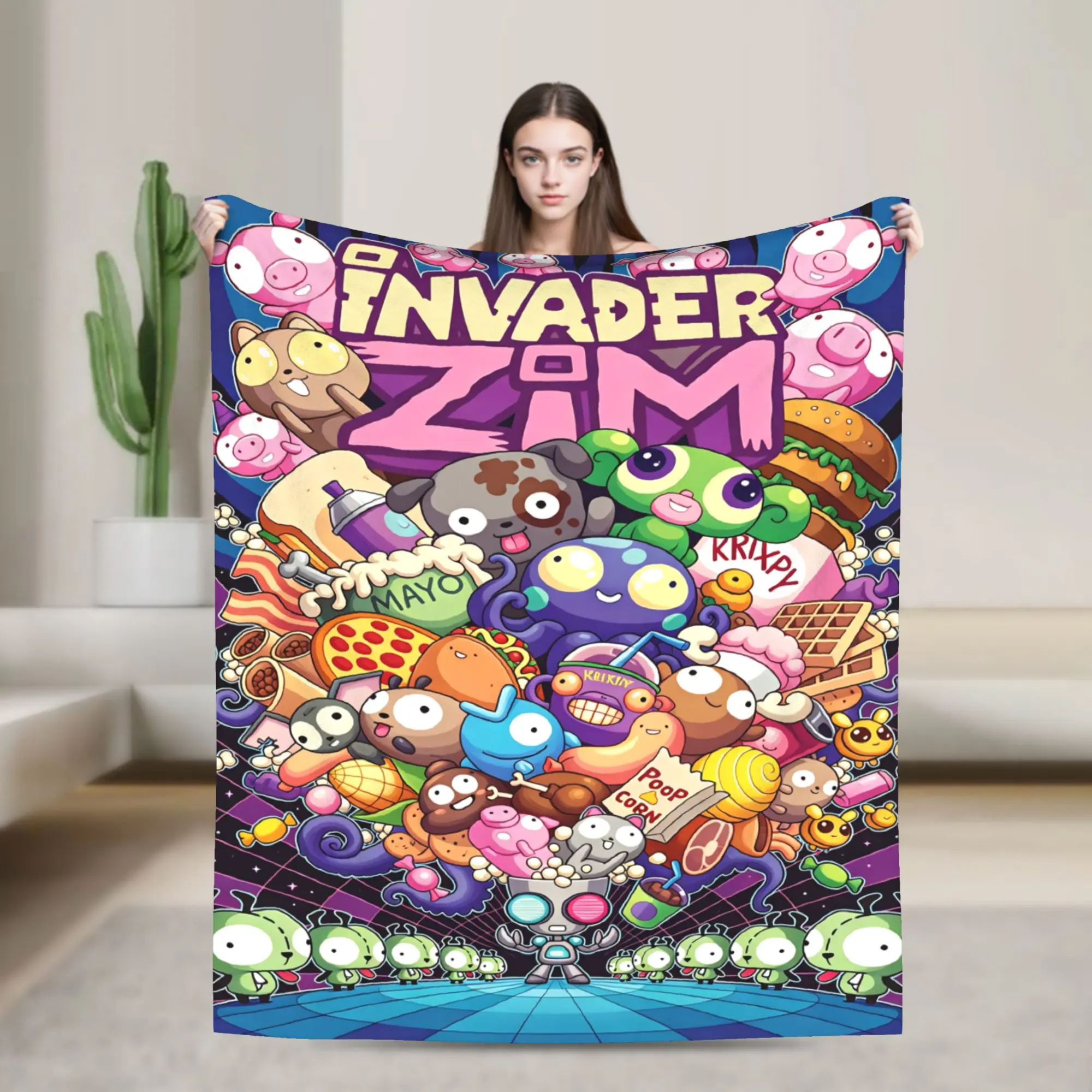Invader Zim Gir Dib Robot Flannel Blanket - Premium Flannel Material Portable Super Soft Throw for Bed Car Bedspread Textile Decor Mother's Day Valentine's Day Birthday Christmas Gift