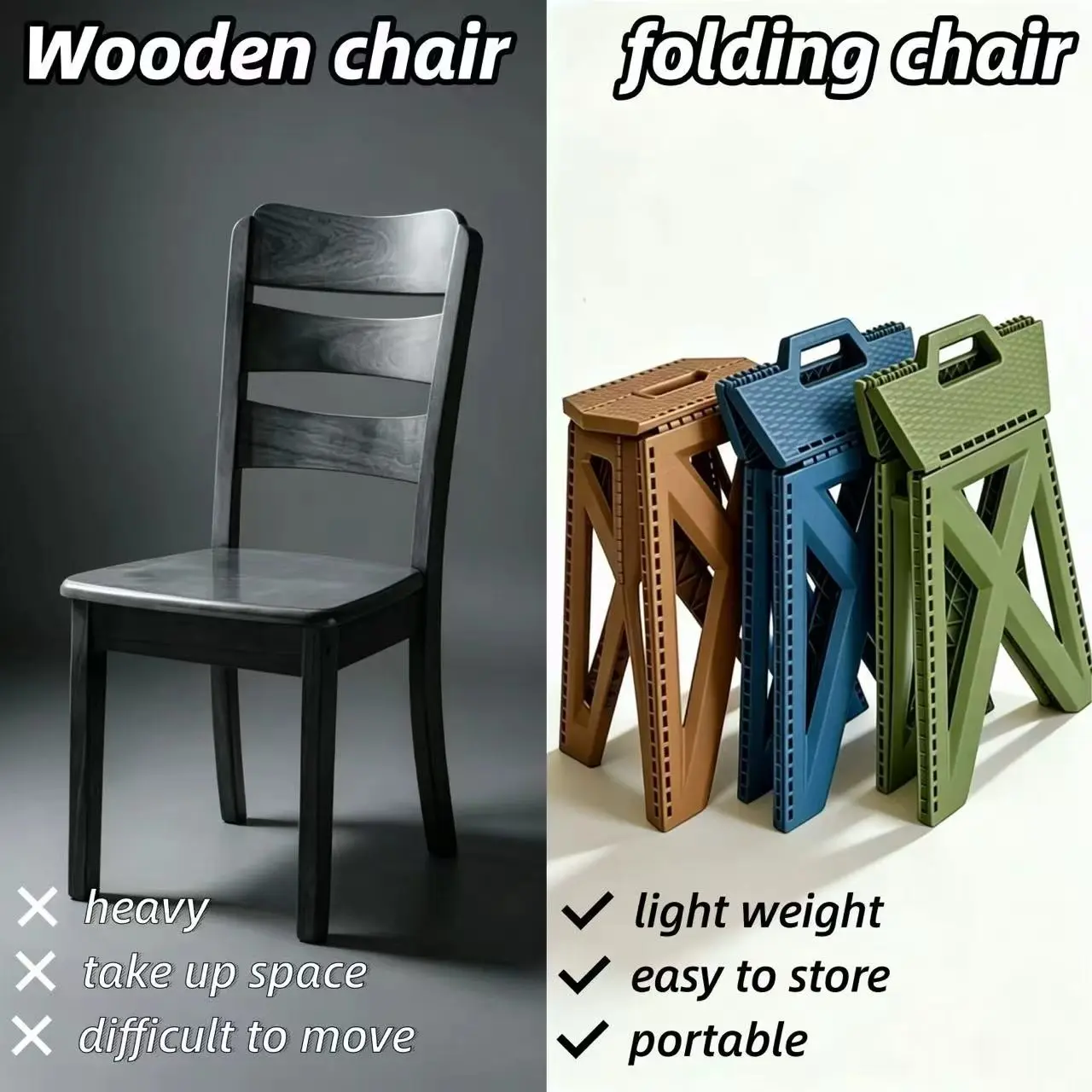 Folding Square Stool, Portable Collapsible Plastic Stool, Lightweight Non-Slip Outdoor Camping Stool for Travel, Hiking, Picnic, Home Use, Kids & Adults