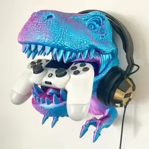 3D Printed Tyrannosaurus Rex Wall Art Decor, Game Controller Stand, Headphone Holder, Office Desk Ornament, Colorful Dinosaur Gift