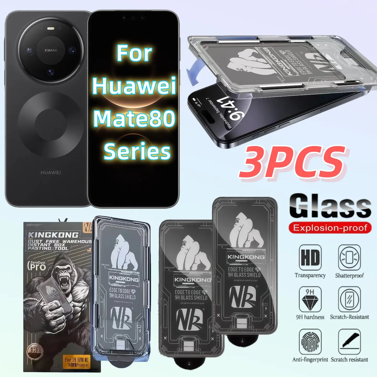 3-Pack Nk Gorilla Screen Protector Film, Compatible with Huawei Mate80 Series Smartphone, High Clarity HD Transparency Tempered Glass, Easy Install Anti-Scratch