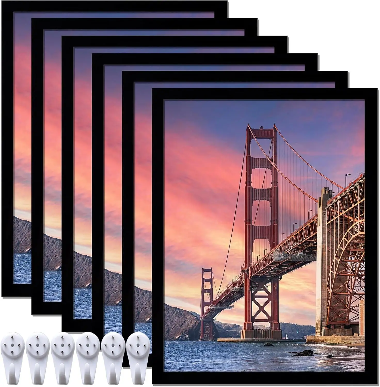 Classic Black Plastic 9x12 Picture Frames, Set of 6 - Scratch-Proof, Gift-Ready for Gallery Wall Decor, Landscape Photo Display
