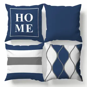 4pcs-Contemporary Style, Navy Blue Geometric Stripe,  Throw Pillow Covers Decor for Sofa, Bed, Living Room, Seasonal Festive Home Décor,  Single-sided Printing Without Pillow Core, Home Textile
