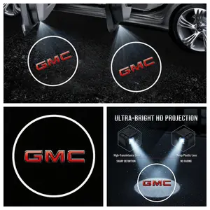 4-Pack Gmc LED Door Projector Lights with Laser Logo, Easy Peel and Stick Installation for Cars, Custom Automotive Accessories, Car Light Embellishments