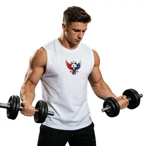 Sale: Men’s gym tank top with white eagle print, 100% cotton with slight stretch, DTF logo muscle fit sleeveless workout tee, sizes S–3XL, fast direct shipping within the USA #GymTok #FitTok #Men’sTankTop #WorkoutEssentials