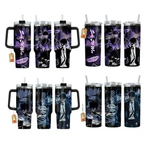 Sung Jin Woo Shadow Monarch 20oz 40oz insulated tumbler with handle, Solo Leveling inspired drinkware, anime iced coffee travel mug, sleek modern cup, daily use essential, unique gift idea for otaku gamers, collectible fan merch