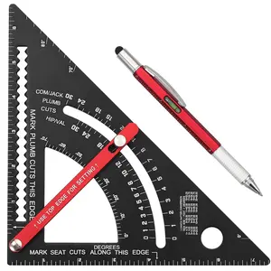 XUNTOP 7 Inch Carpenter Square Rafter Square Woodworking Square Tool Aluminium Adjustable Combination Square Set Metal Carpentry Triangle Ruler with Marking Pen for Carpentry Construction