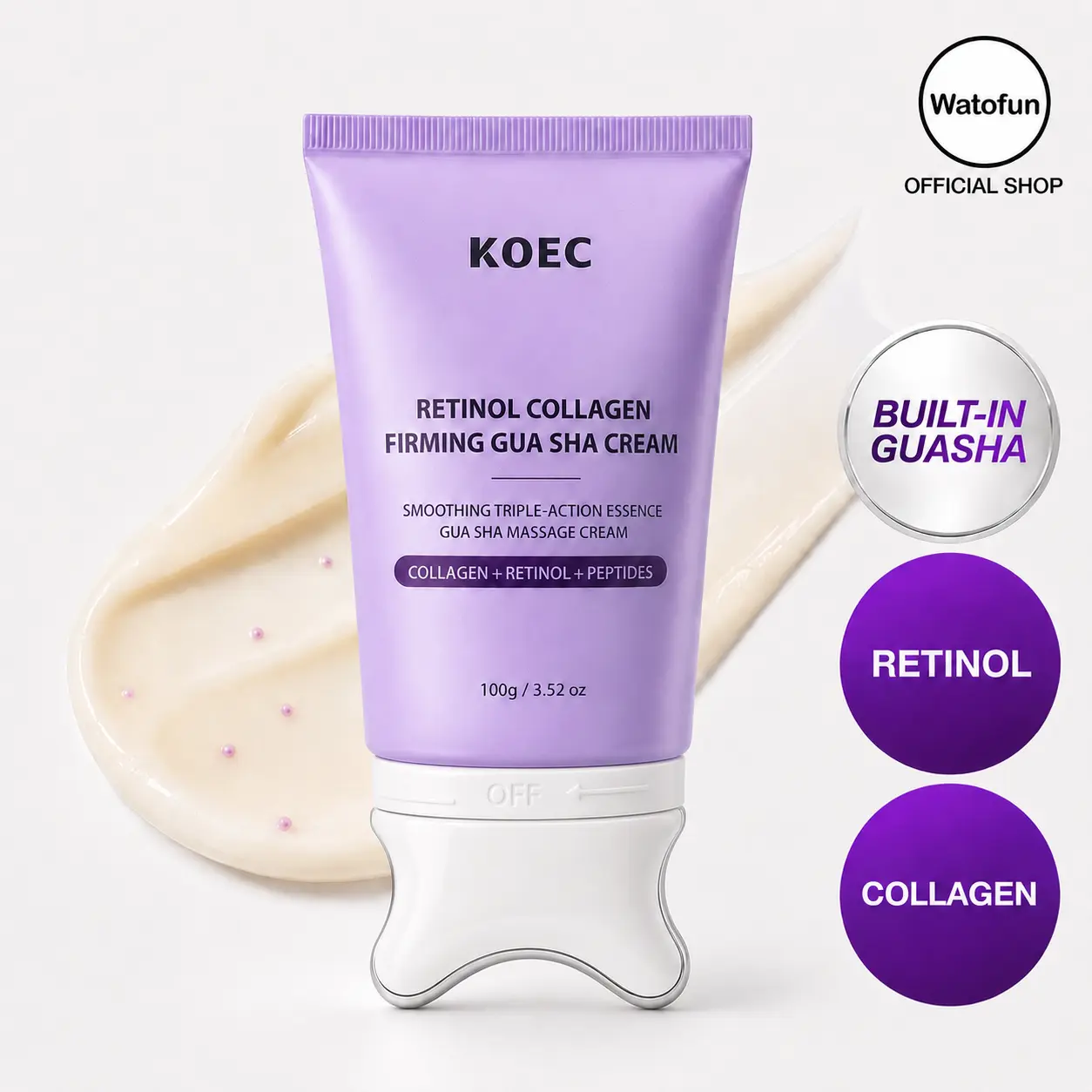 [NEW] Watofun KOEC 2-in-1 Built-In Gua Sha Cream | Retinol Collagen Firming & PDRN Peptide Hydrating Massage Cream, Face Neck Jawline Massager, 5-Minute De-Puffing, Lifting, Wrinkle Care, Plumping Elasticity, Neck Décolleté Skincare Facial