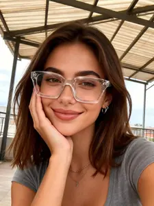 Women's Casual Plastic Square Frame Transparent Glasses, Daily Wear, Back-To-School, Reading, Office, Fashion Accessory