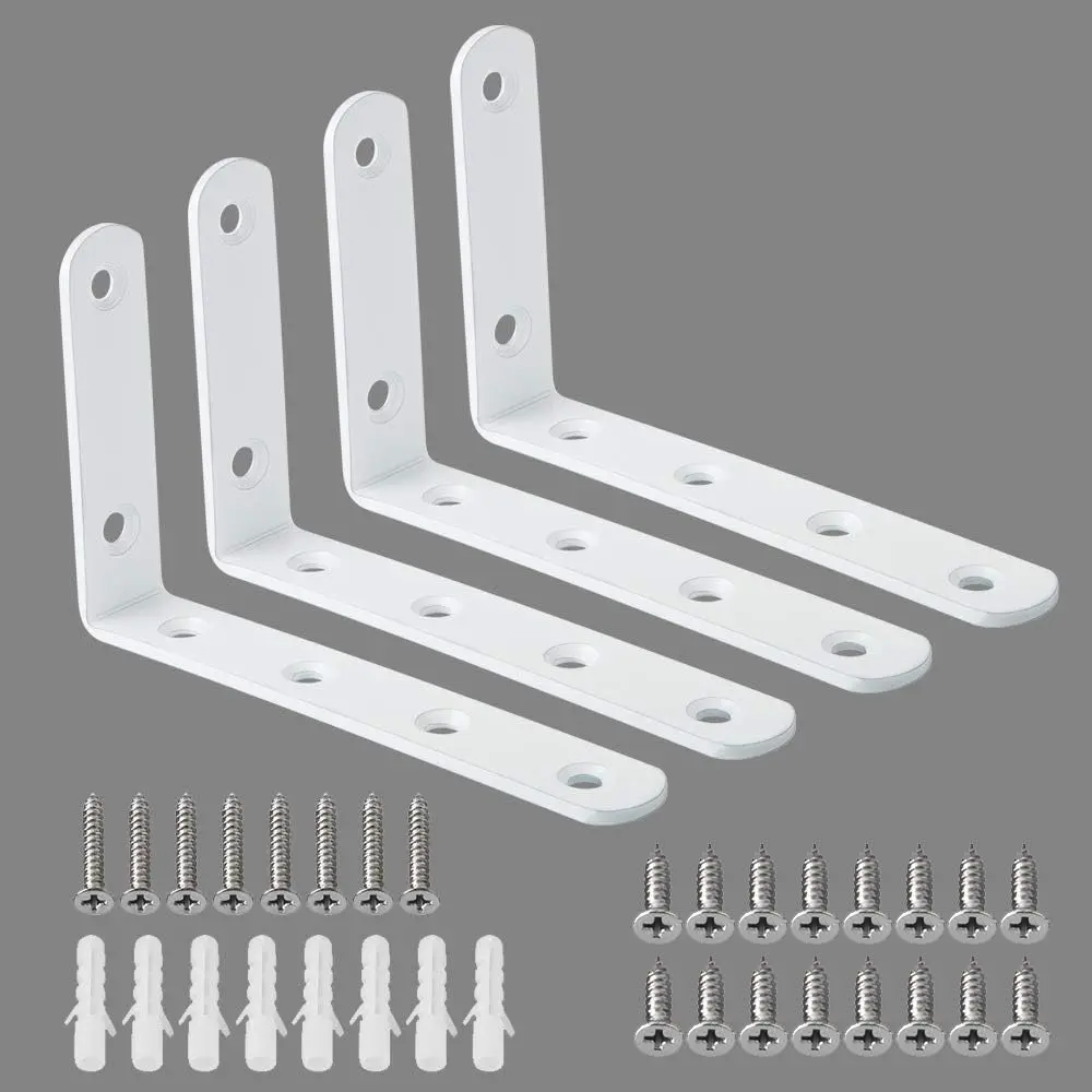 Floating Shelf Brackets,White Bracket for Shelves Heavy Duty L Brackets Corner Brace,Stainless Steel Joint Angle Corner Brackets for Wooden Board Shelves DIY Support,5x3 Inch(Pack of 4)