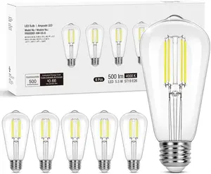 Lepro Edison Dimmable LED Light Bulbs 60 Watt Equivalent, 4000K Netural White E26 Edison Bulbs, Filament Vintage Bulb Clear Glass, Medium Base, Daylight White ST19 Vintage, 6 Packs