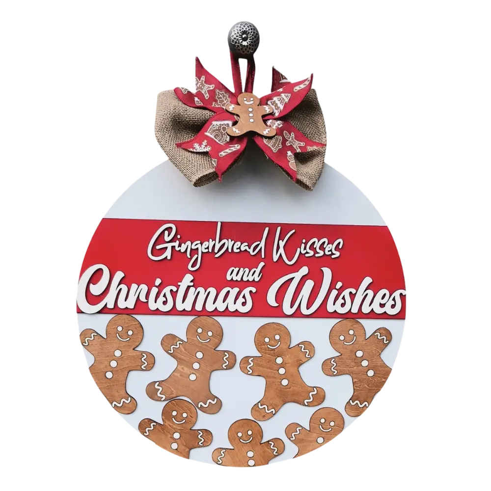 Gingerbread Kisses and Christmas Wishes Christmas Door Sign | Gingerbread Holiday Decor