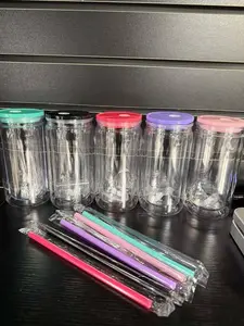 16oz Snow Globe Cup with Assorted Color Lids and Matching Straws for Festive Beverages Ideal for Coffee Tea and More