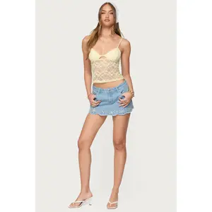 Eyelet Scallop Denim Mini Skort