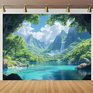 1pc Extra Large Tapestry - Tropical waterfall, Lush Greenery & Turquoise Waters - No Installation Needed, Easy Hang Wall Decor for Living Room, Bedroom, Party Backdrop, Photo Shoot