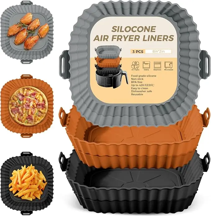3 Silicone Lined Air Fryers, Easy to Clean, Dishwasher Washable, Heat-Resistant, Suitable for Kitchen Baking, Camping, Friend Gatherings, Barbecues, And Carnival Parties sheet dryer Cooking Cooking Utensil Kitchenware