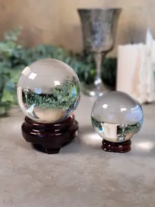 REAL Quartz Crystal Ball with Wooden Stand - Ideal for Divination and Shelf Decoration