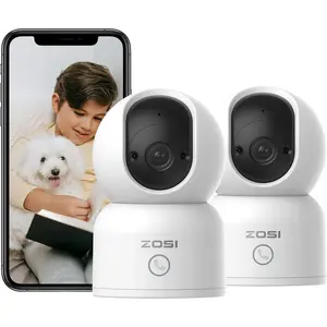 ZOSI 2K Indoor Pan/Tilt Security Camera, 2 Pack C518 2.4G/5G Dual-Band WiFi Smart Home Cam, 360 Degree with Phone App, Human Detection, 2 Way Audio, Cloud & Local Storage, Plug-in Card Memory