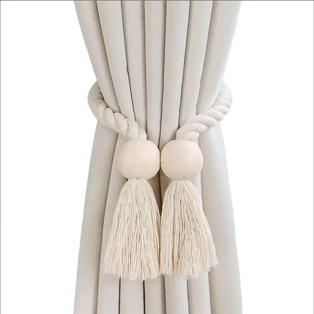 Magnetic Curtain Tiebacks, 2 Pcs Modern Simple Style, Boho Braided Rope Holdbacks, Curtain Tie Backs For Curtains, for Thin & Thick Windows, Home & Office Decor, Interior Decoration Accessories, Window Decorations Supplies