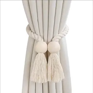 Magnetic Curtain Tiebacks, 2 Pcs Modern Simple Style, Boho Braided Rope Holdbacks, for Thin & Thick Windows, Home & Office Decor, Interior Decoration Accessories