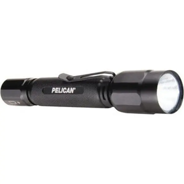 Pelican Compact Mini Flashlight - 375 Lumens White LED Bulb, Black Aluminum Body, 2 AA Alkaline Batteries Included (023600-0002-110) | Home Improvement Outdoor Lighting