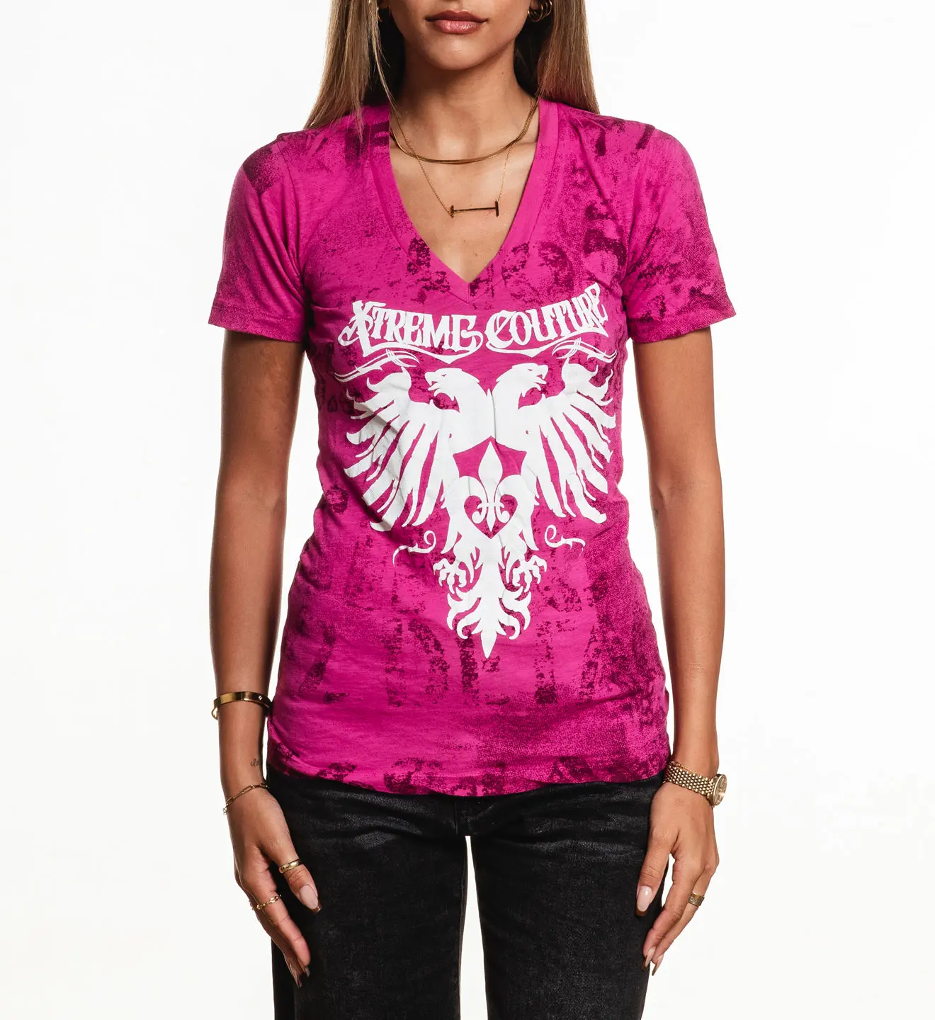 Xtreme Couture By Affliction Women's Casual Short-Sleeve Graphic T-Shirt - Rain Print, Pull-On Style, Machine Washable Top, Tshirt, Shortsleeve, All-Season Wear, Graphic Print, Pull-On Closure, Clothes, Cold Wash