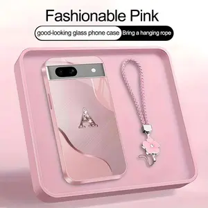 Wave Art 26 letter Phone Case, Suitable for [Google Pixel 7a] high-end women's, Lanyard a beautiful four-leaf clover lanyard is included🍀 952