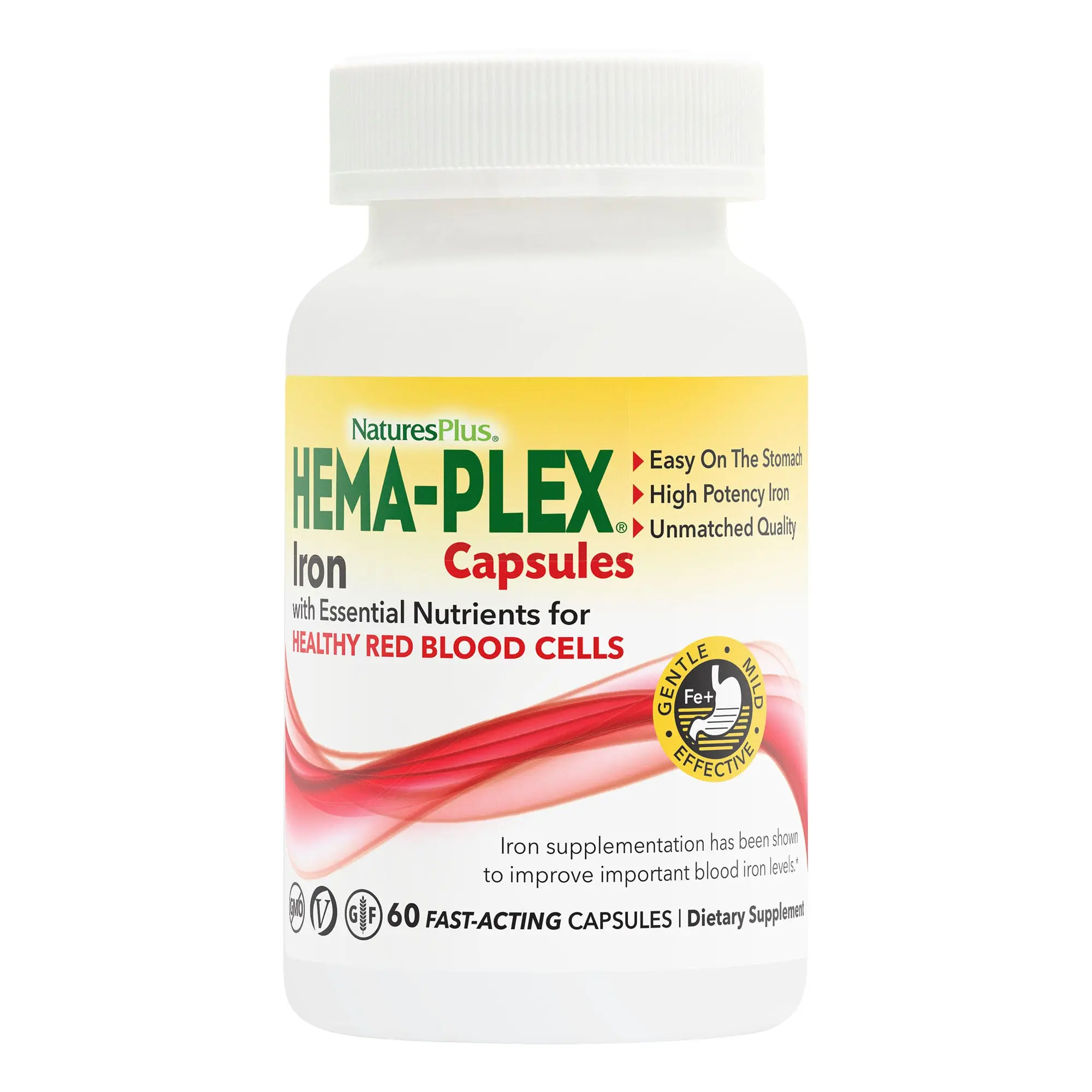 HEMA-PLEX® Iron Capsules by NaturesPlus - 60 Fast-Acting Capsules - 85 mg Chelated Iron + Vitamin C & Bioflavonoids for Healthy Red Blood Cells - Vegan, Gluten Free