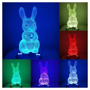 Easter Bunny 3D Acrylic Night Light with Remote & Touch Control 16 Color Changing LED Lamp Cute Home Bedside Decor Desk Lamp Holiday Gift for Kids Friends 3D Illusion Effect