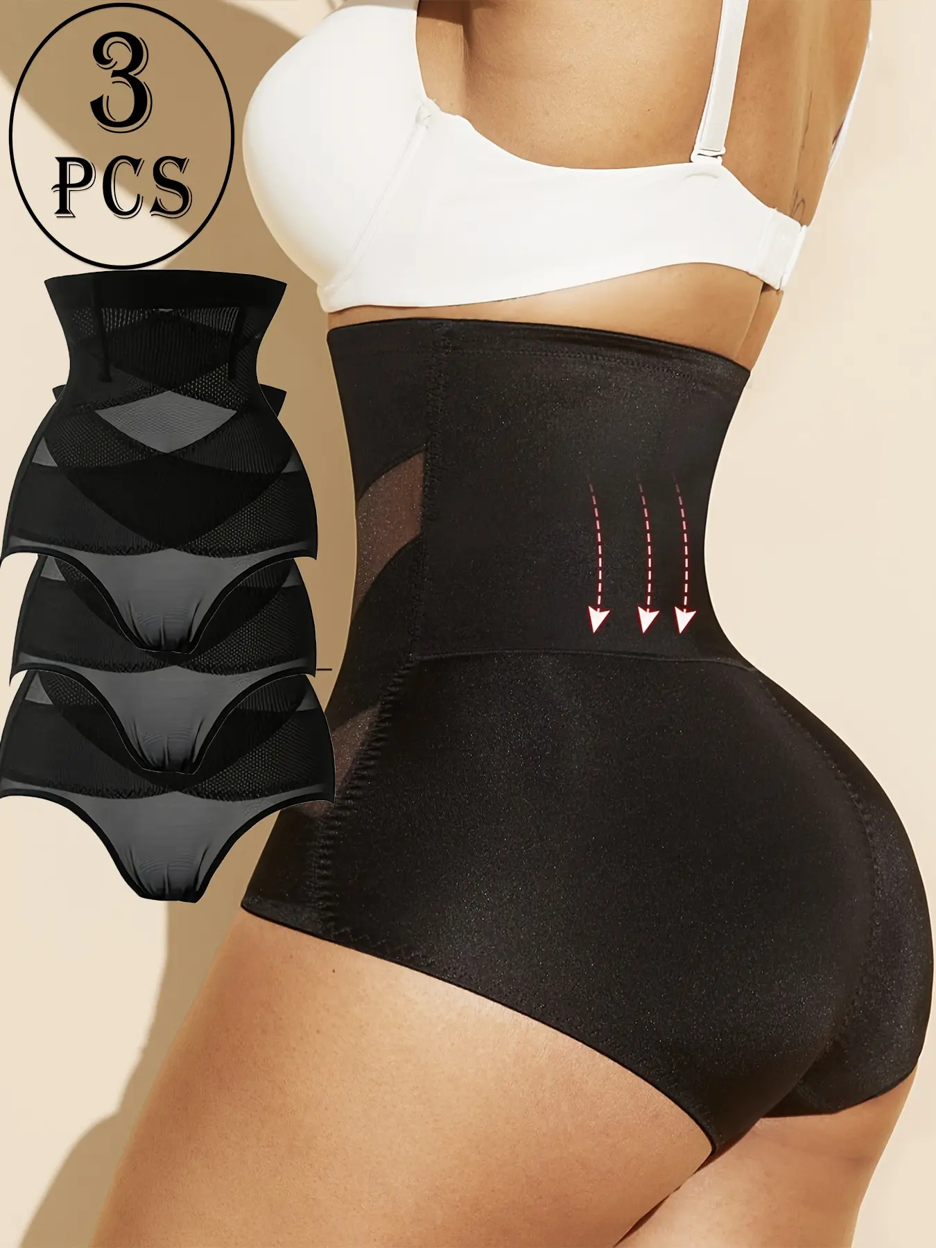 Women's High-Waisted Compress Breathable Body Shaper Panties, High Waist Shaperwear, 1/2/3/4pcs, Mesh, Anti-Slip Fishbone Design, Elegant, Chic, Comfortable Summer Underwear