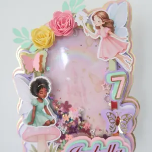 Personalized Fairy Birthday Cake Topper • Magical Princess Party Decoration • Shaker Glitter Butterfly Topper