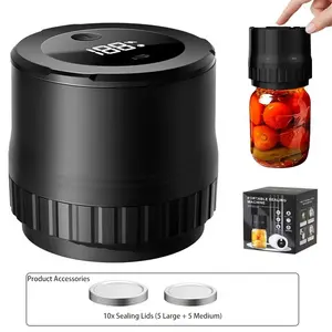 Electric Mason Jar Vacuum Sealer Kit, Automatic Mini Food Sealer for Home Use, Compatible with Wide/Regular Mouth Glass Jars, Food-Grade Sealer with 10pcs Matching Sealing Lids