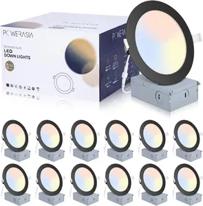 POWERASIA 6 Inch 5CCT Black LED Recessed Lighting, Dimmable Panel Pin Light Ceiling, Lights Downlight For Bedroom,Living,Read,Corridor