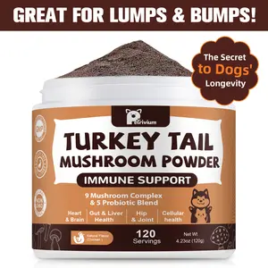Turkey Tail Mushroom Powder for Dogs&Cats-JUMBO SIZE-120 servings,For Lumps & Bumps, Immunity,Respiratory, Digestion & Cellular Health-UPGRADED FORMULA