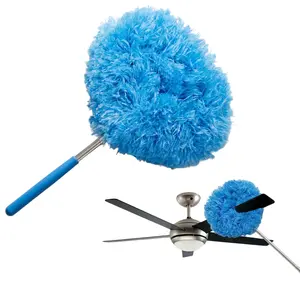 Ceiling Fan Cleaner Duster Reusable Microfiber Ceiling Fan Blade Cleaner Removable Duster with Extension Pole Adjusts 12.99 to 31.55 Inch for Cleaning Walls Bookshelves Furniture Door Window Top (Blue)